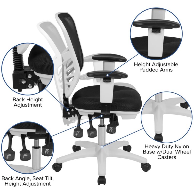 Pemberly Row Mid Back Executive Mesh Office Swivel Chair in Black and White