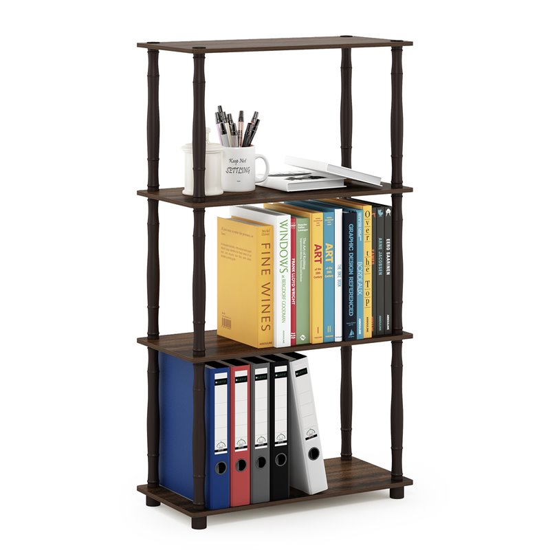 Pemberly Row Turn-N-Tube Engineered Wood 4-Tier Shelf Display Rack in Walnut