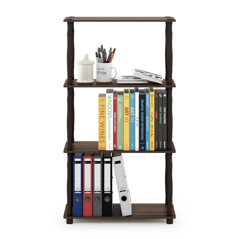 Pemberly Row Turn-N-Tube Engineered Wood 4-Tier Shelf Display Rack in Walnut