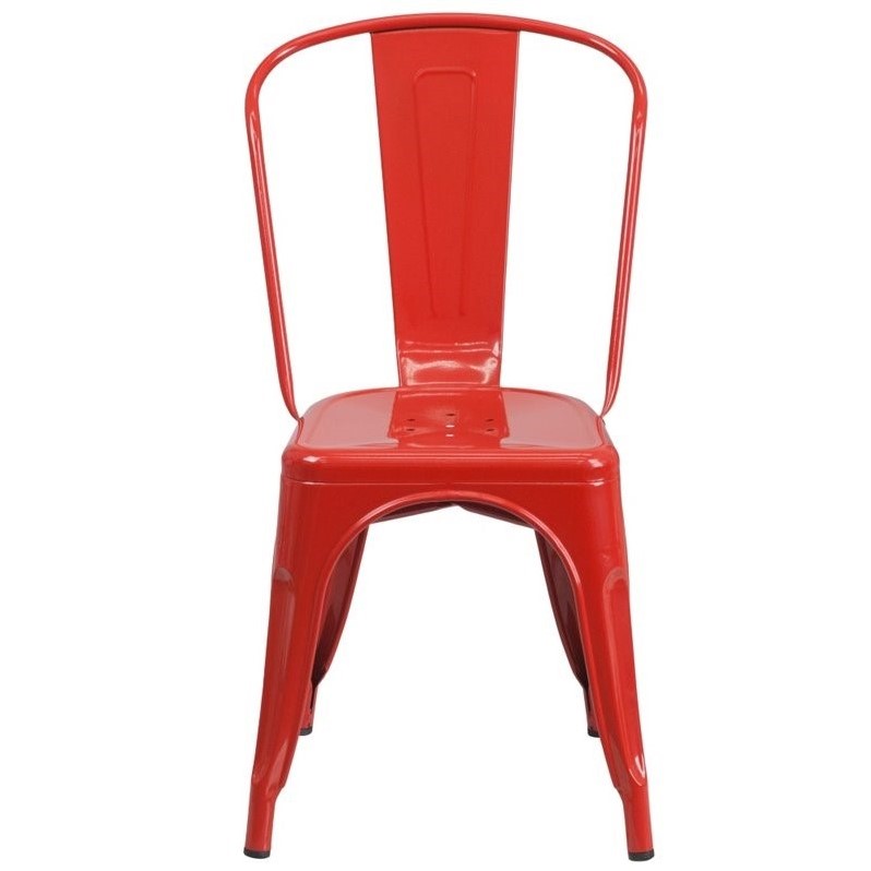 Pemberly Row Modern Metal Stackable Dining Side Chair in Red