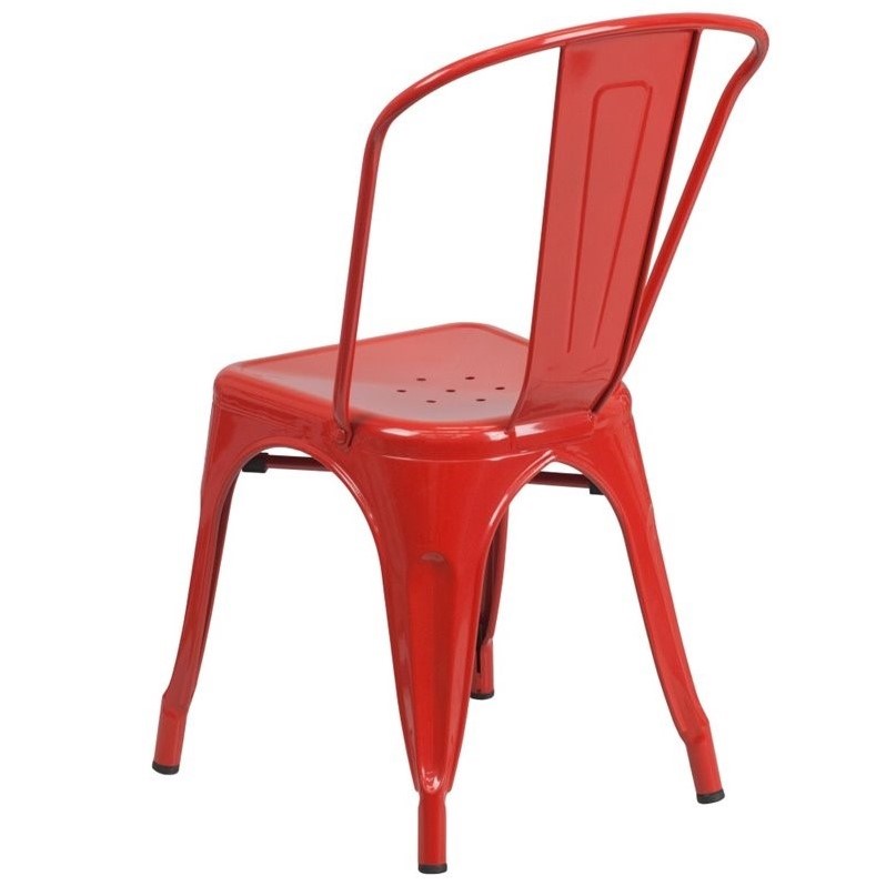 Pemberly Row Modern Metal Stackable Dining Side Chair in Red