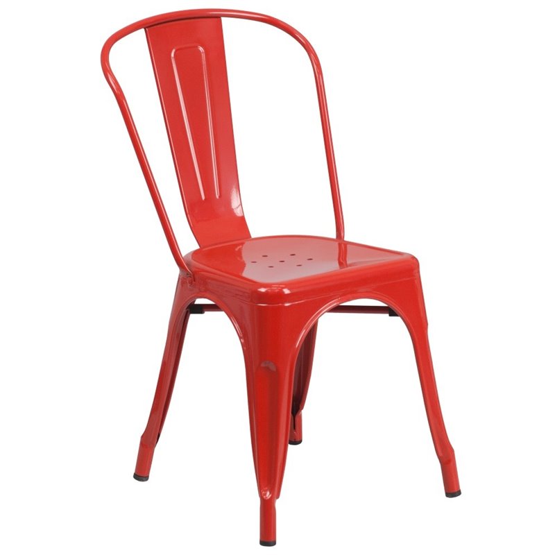 Pemberly Row Modern Metal Stackable Dining Side Chair in Red