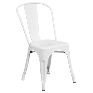 Pemberly Row Modern Metal Stackable Dining Side Chair in White