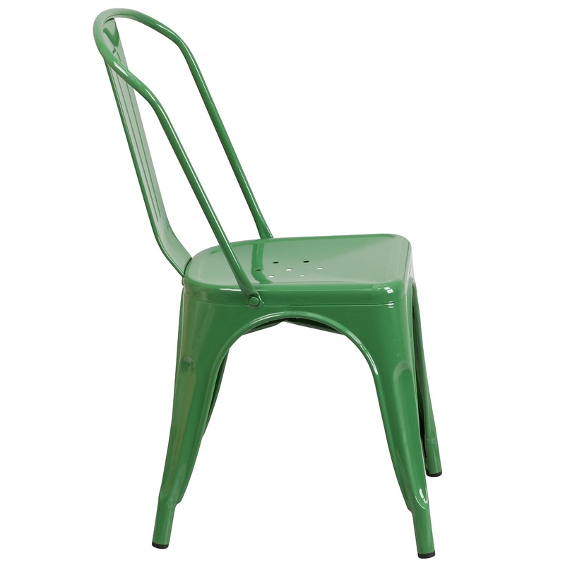 Pemberly Row Modern Stackable Metal Dining Side Chair in Green