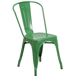 Pemberly Row Modern Stackable Metal Dining Side Chair in Green