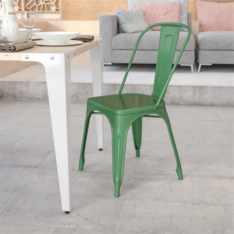 Pemberly Row Modern Stackable Metal Dining Side Chair in Green