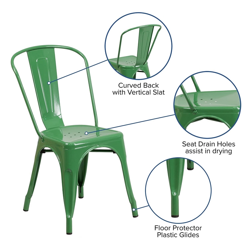 Pemberly Row Modern Stackable Metal Dining Side Chair in Green