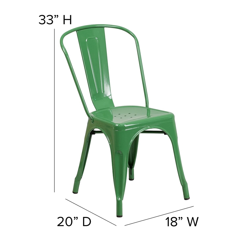 Pemberly Row Modern Stackable Metal Dining Side Chair in Green