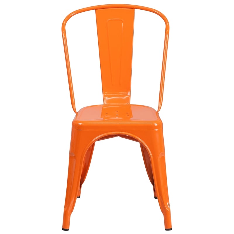 Pemberly Row Modern Metal Stackable Dining Side Chair in Orange