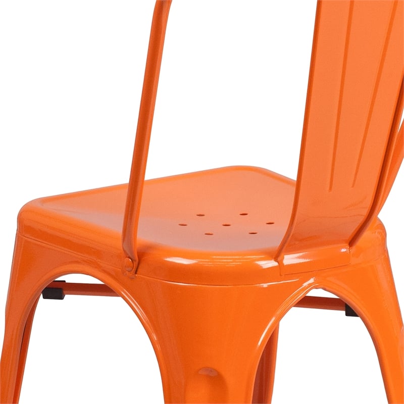 Pemberly Row Modern Metal Stackable Dining Side Chair in Orange