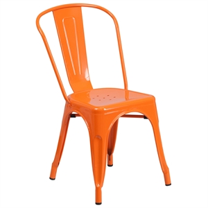 Pemberly Row Modern Metal Stackable Dining Side Chair in Orange