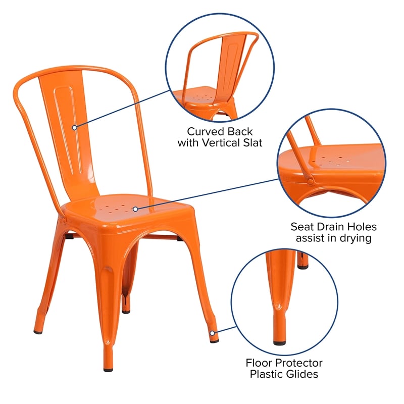 Pemberly Row Modern Metal Stackable Dining Side Chair in Orange