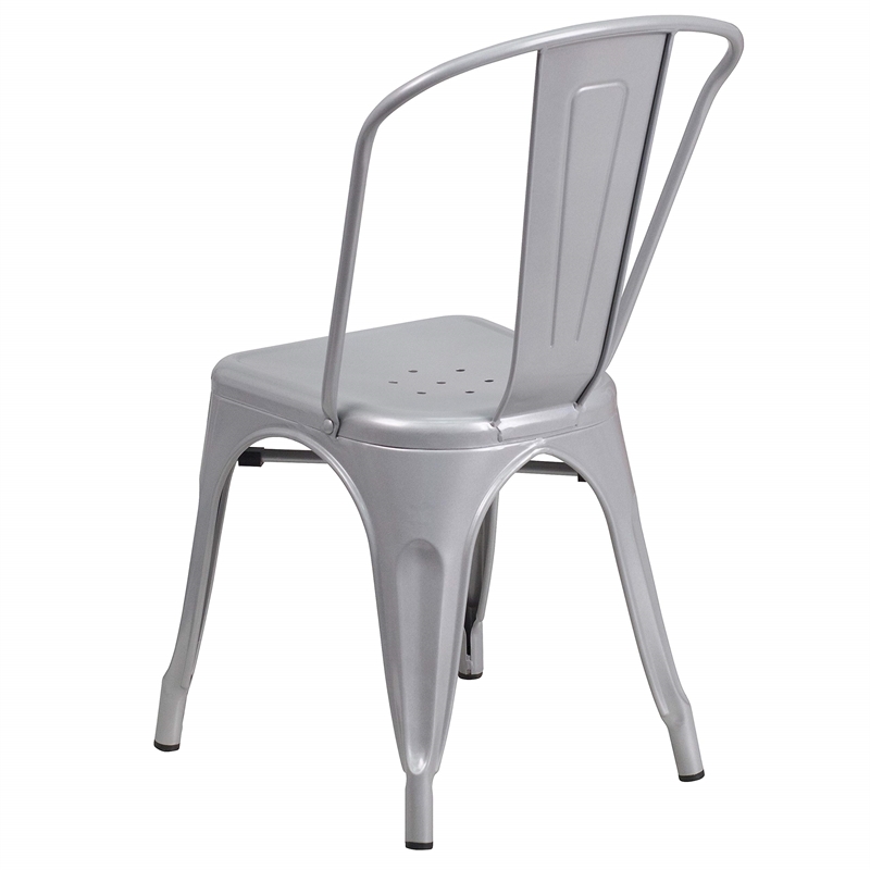 Pemberly Row Modern Metal Stackable Dining Side Chair in Silver