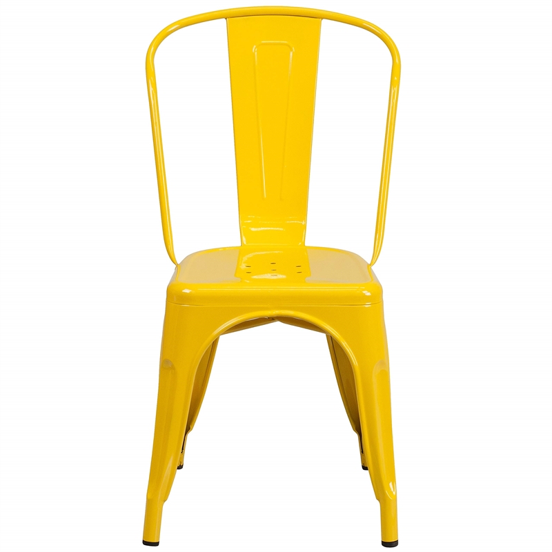 Pemberly Row Modern Metal Stackable Dining Side Chair in Yellow