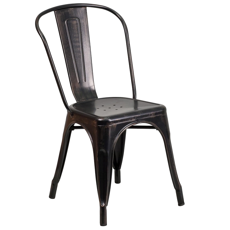 Pemberly Row Metal Stackable Dining Side Chair in Black and Antique Gold