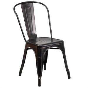 Pemberly Row Metal Stackable Dining Side Chair in Black and Antique Gold