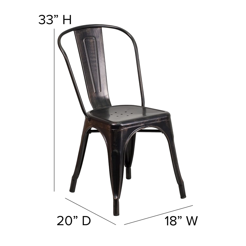Pemberly Row Metal Stackable Dining Side Chair in Black and Antique Gold
