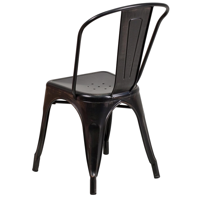 Pemberly Row Metal Stackable Dining Side Chair in Black and Antique Gold