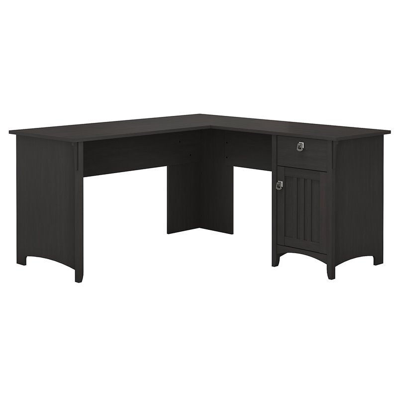 Pemberly Row L Shaped Desk with Storage in Vintage Black - Engineered Wood