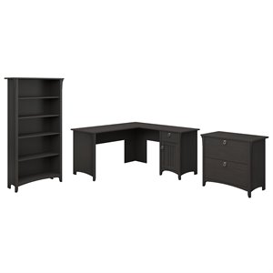 Pemberly Row L Desk with Storage 3 Pc. Set in Vintage Black - Engineered Wood