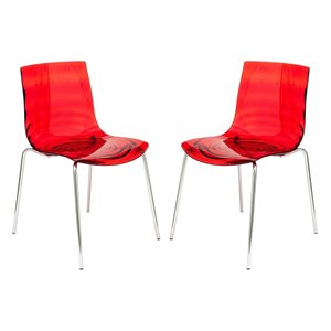 Pemberly Row Modern Rain Drop Design Dining Chair in Red Set of 2