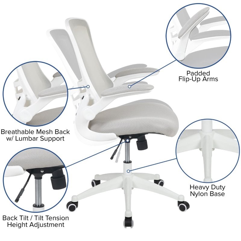 Pemberly Row Mid Back Mesh Office Swivel Chair in Light Gray and White