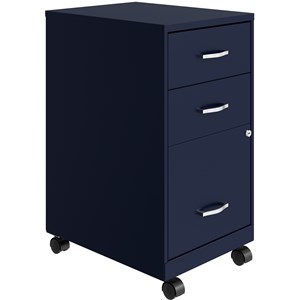 Pemberly Row 18in 3 Drawer Metal Mobile Filing Cabinet Ball Bearing Slide Navy