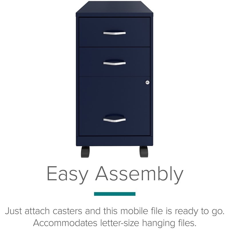 Pemberly Row 18in 3 Drawer Metal Mobile Filing Cabinet Ball Bearing Slide Navy