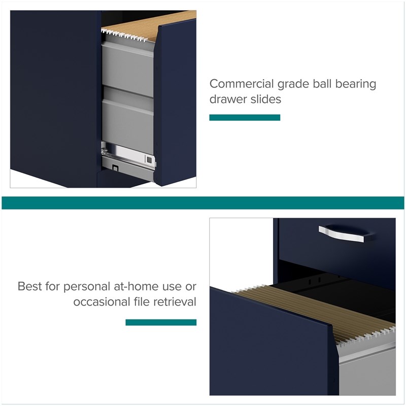 Pemberly Row 18in 3 Drawer Metal Mobile Filing Cabinet Ball Bearing Slide Navy