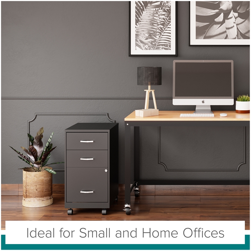 Pemberly Row 18in 3 Drawer Metal Mobile Filing Cabinet Ball Bearing Slide Black