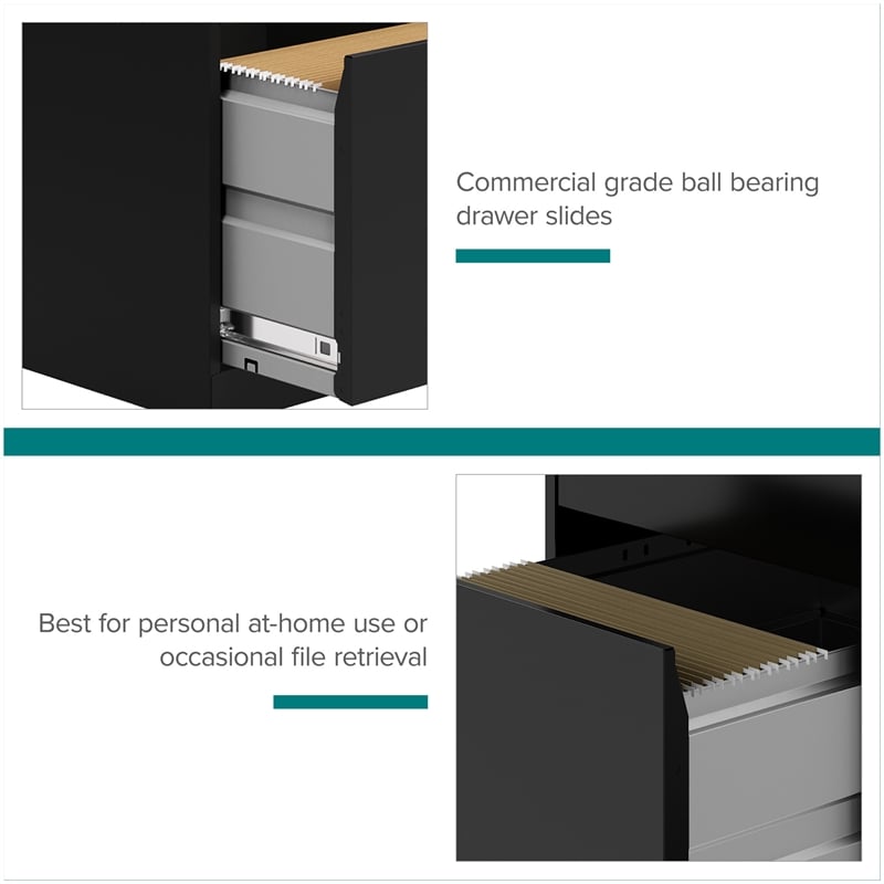 Pemberly Row 18in 3 Drawer Metal Mobile Filing Cabinet Ball Bearing Slide Black