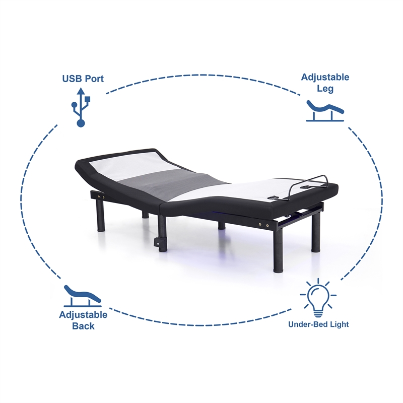 Pemberly Row Metal Cal King Adjustable Bed Base with USB in Black