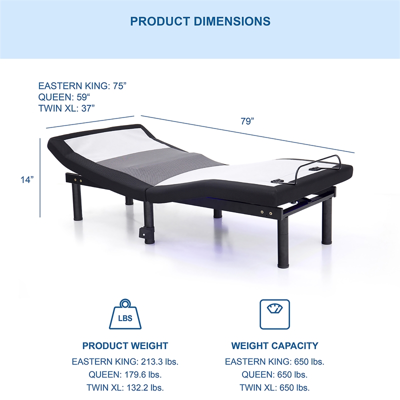 Pemberly Row Metal Cal King Adjustable Bed Base with USB in Black