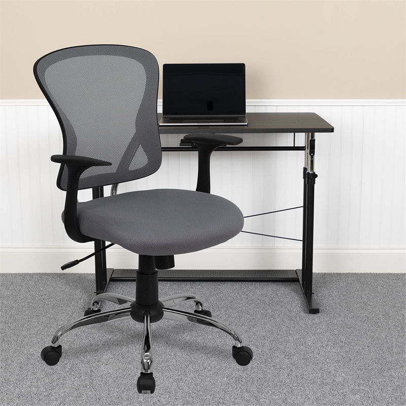 Pemberly Row Contemporary Mid Back Mesh Office Chair in Gray