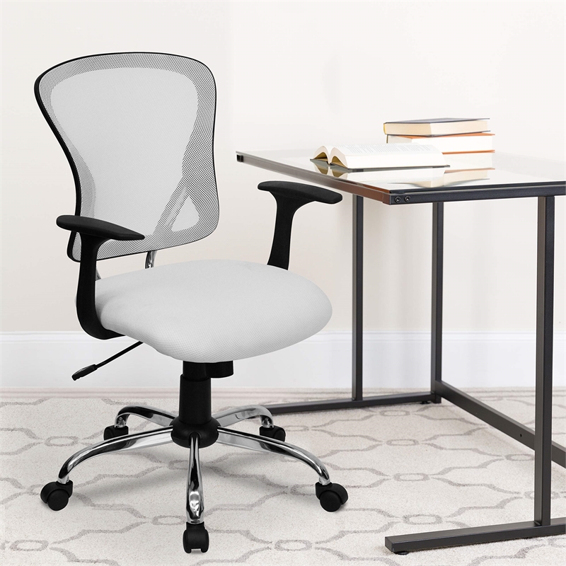 Pemberly Row Contemporary Mid Back Mesh Office Chair in White