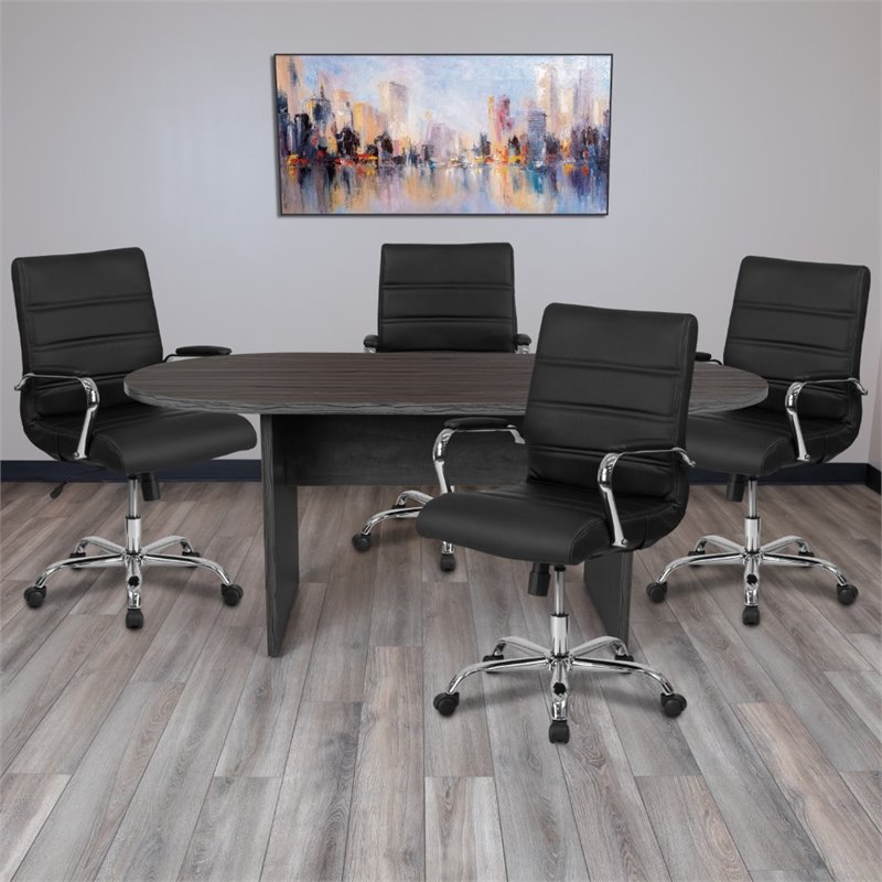 Pemberly Row 5 Piece Wood Oval Conference Table Set in Gray and Black