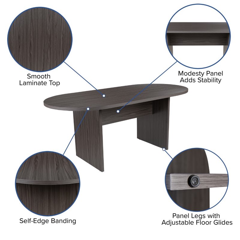 Pemberly Row 5 Piece Wood Oval Conference Table Set in Gray and Black