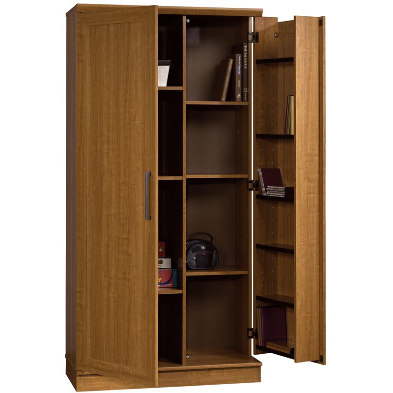 Pemberly Row Engineered Wood Storage Cabinet in Sienna Oak Finish
