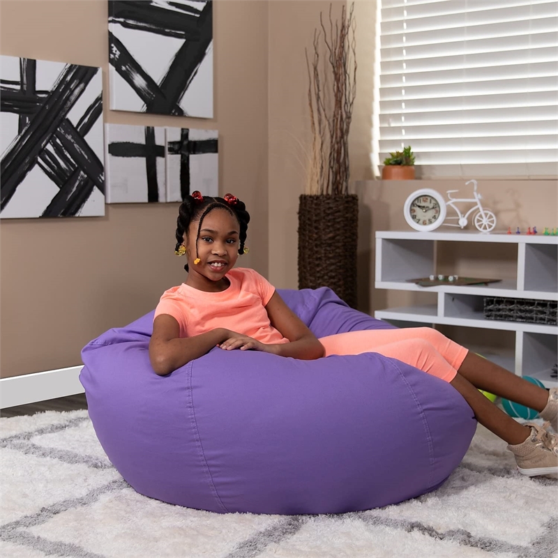 Pemberly Row Contemporary Oversized Bean Bag Chair in Purple