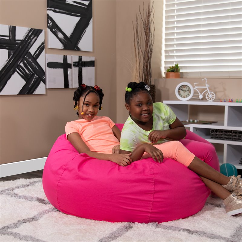 Pemberly Row Contemporary Oversized Bean Bag Chair in Hot Pink