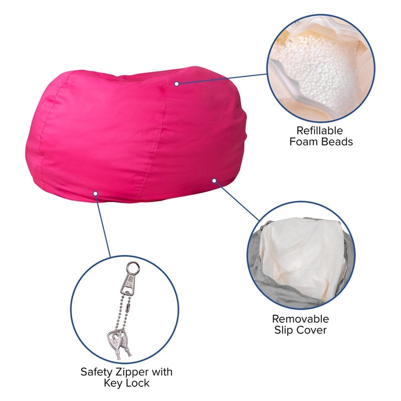 Pemberly Row Contemporary Oversized Bean Bag Chair in Hot Pink