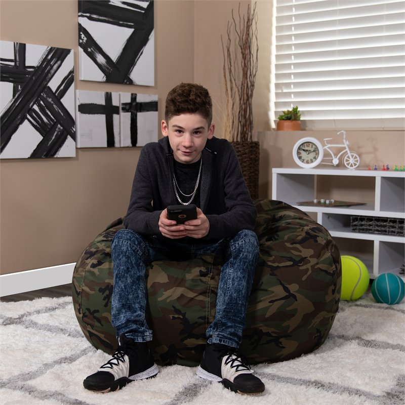 Pemberly Row Contemporary Oversized Bean Bag Chair in Camouflage