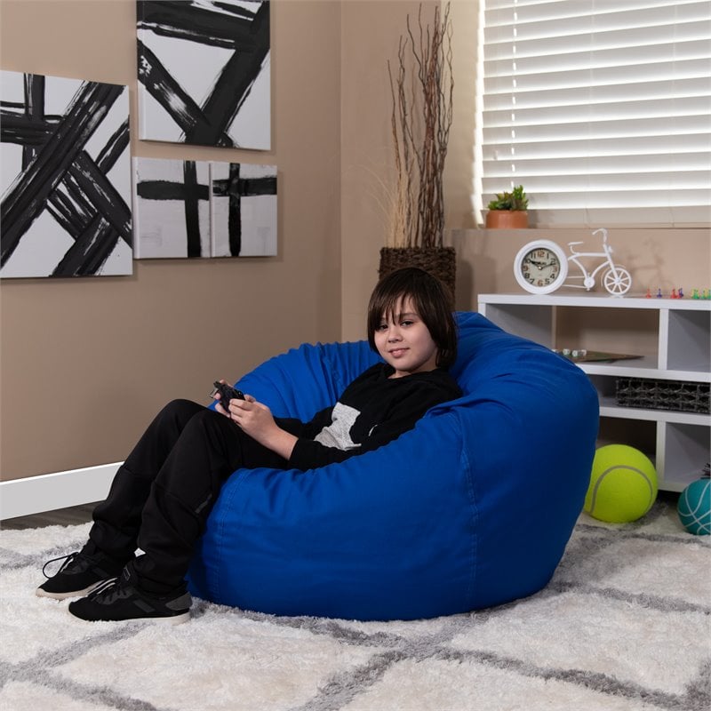 Pemberly Row Contemporary Oversized Bean Bag Chair in Royal Blue