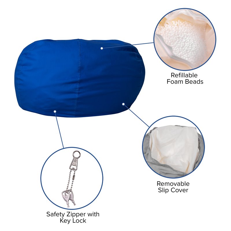 Pemberly Row Contemporary Oversized Bean Bag Chair in Royal Blue