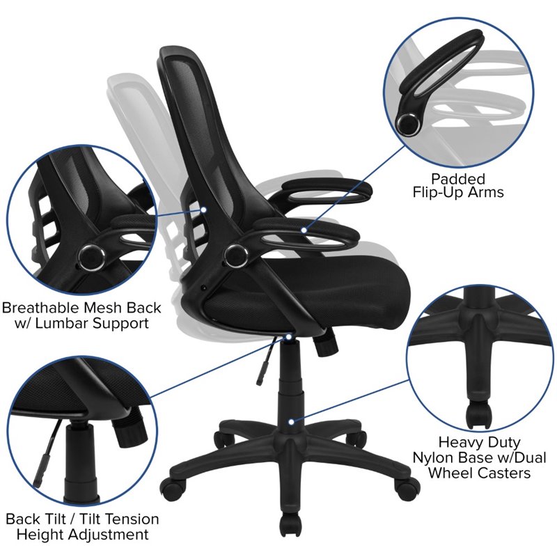 Pemberly Row High-Back Ergonomic Mesh Office Swivel Chair in Black