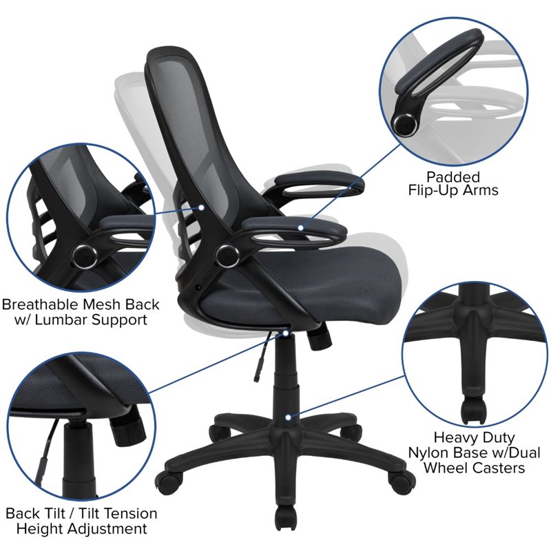 Pemberly Row High-Back Ergonomic Mesh Office Swivel Chair in Dark Gray