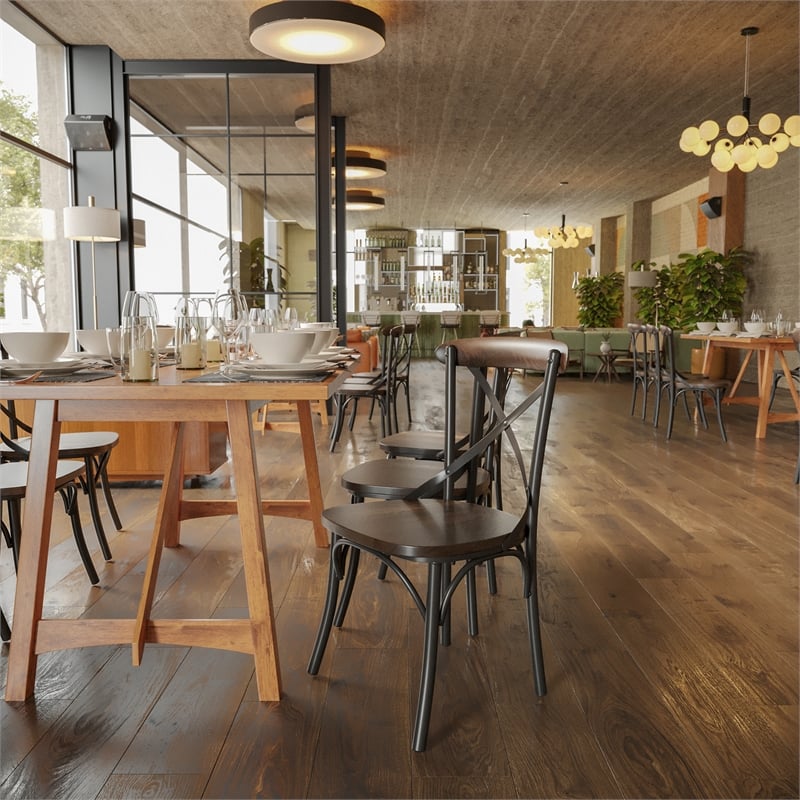 Pemberly Row X Metal Wood Stacking Side Chair in Black Fruitwood