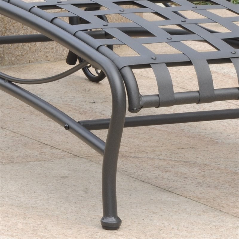 Pemberly Row Contemporary Iron Patio Chaise Lounge in Black Finish