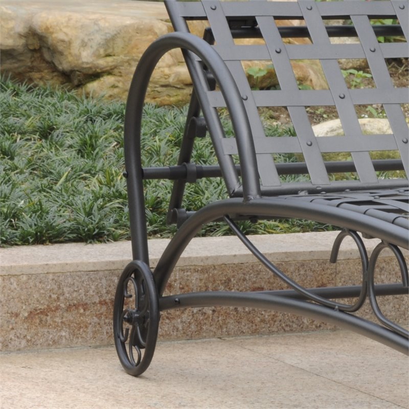 Pemberly Row Contemporary Iron Patio Chaise Lounge in Black Finish