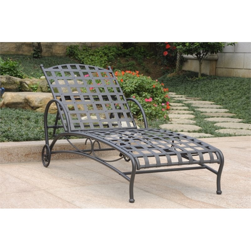 Pemberly Row Contemporary Iron Patio Chaise Lounge in Black Finish
